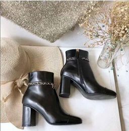 Hot Sale-Cow leather 8cm heel Lady Boots Shoes Zipper Size 41 New Hot Womens Short Booties