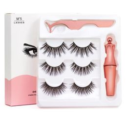 Stock Magnetic Liquid Eyeliner & Magnetic False Eyelashes & Tweezer Set 5 Magnet False Eyelashes Set Glue Make Up Tools 3in1 set