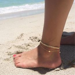 Mode Doppelschicht Stern Anhänger Fußkettchen Vergoldet Kette Armband Fußkettchen Fußschmuck für Frauen Sommer Strand Modeschmuck