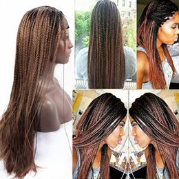 Micro Trenzado 1b 30 Pelucas Delanteras De Encaje Sintético Resistente Al Calor Raíz Negra Ombre Mediano Auburn Lace Wig Con El Pelo Del Bebé Para