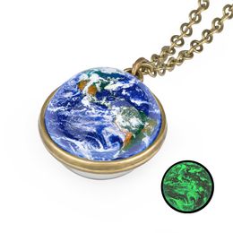 Eight Planet Space Glass Ball Necklace Glow in The Dark Sun Earth Glass Sphere Pendant Necklaces Solar System Galaxy Jewellery Gift