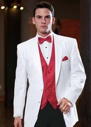 New Fashionable Two Button White Groom Tuxedos Notch Lapel Groomsmen Best Man Wedding Prom Dinner Suits (Jacket+Pants+Vest+Tie) 1453