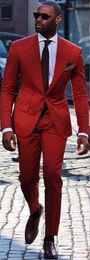 Fashion Red Men Wedding Tuxedos Peak Lapel Groom Tuxedos Excellent Men Blazer 2 Piece Suit Prom/Dinner Jacket(Jacket+Pants+Tie) 81