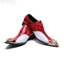 Western Pop Men Shoes Gold Leather Gold Metal Toe Oxford Shoes Men Leather Business Party and Wedding Shoes Men
