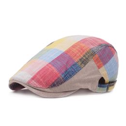 Unisex Cotton Linen Colorized Plaid Berets Women Men Casual Peaked Cap Retro Newsboy Hats British Flat Ivy Caps