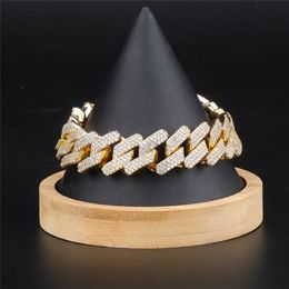 Mens Wide Bracelet Gold Silver Color 20cm Ice Out Full CZ Cuban Chain Bracelet Men's Hip Hop Jewelry Wholesale