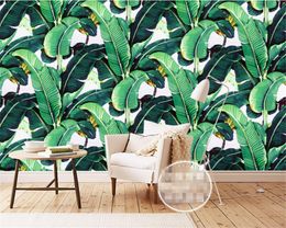 beibehang European Style Retro Hand Painted Rainforest Plant Banana Leaf wallpaper Mural Background Wall wallpaper for walls 3 d