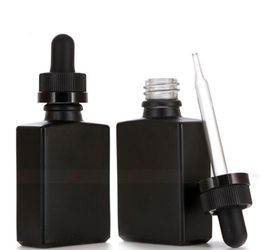 Hot Sale 30ml black glass essential oil dropper bottles 1 oz Square Empty Glass Bottles With Childproof Cap & Tamper Evident Cap