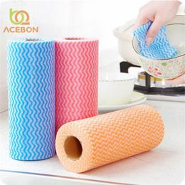 50Pcs Roll Non-Woven Fabric Washing Cleaning Cloth Towels Kitchen Towel Disposable Striped Practical Rags Wiping Souring Pad