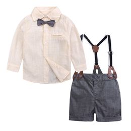New Spring Summer Baby Boys Set Kids Long Sleeve Tops Shirt Suspender Short 2pcs Boy Set Children Outfits Clothing Suit 14832