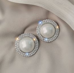 S1139 Fashion Jewellery S925 Silver Post Earrings Exaggerated Faux Pearl Rhinstone Stud Earrings