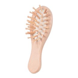 Small Size Travel Hair Brush Wooden Detangler Hairbrush Natural Wood Handle Bamboo Bristles Wet or Dry Hair Brushes 12*4*3cm
