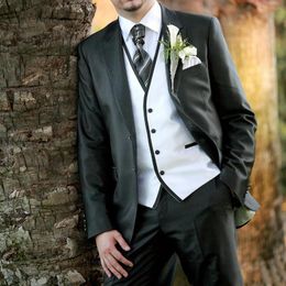 Fashionable Two Buttons Black Groom Tuxedos Peak Lapel Men Wedding Party Groomsmen 3 pieces Suits (Jacket+Pants+Vest+Tie) K207
