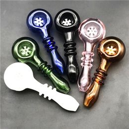 Colourful Solide Colour Glass Hand Pipes With Snowflake Bowl 4.3" Bubbler Tube Oil Rig Spoon Smoking Water Pipes