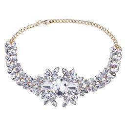 Wholesale- designer luxury Colourful glittering crystal zircon exaggerated flower choker statement necklace for woman white gold Colours