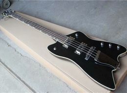 Free shipping 4 strings black electric bass guitar with iron tailpiece,rosewood fretboard with white binding,24 frets