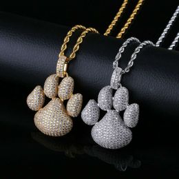 Men Fashion Hip Hop Necklace Yellow White Gold Plated Full CZ Dog Palm Pendant Necklace for Men Nice Gift for Boy Friend