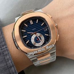 New 40 5mm 5980 5980 1 5980 1A D-Blue Dial Asian Automatic Mens Watch Two Tone Rose Gold Steel Band Sport PPHW Watches Hello watch237M