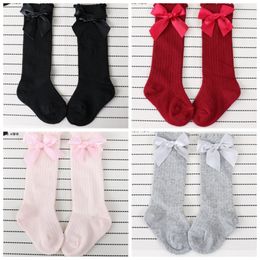 Girl Socks Bow Toddler Girls Socks Ruffle Cotton Kids Sock Knee High Long Tube Sock Princess Kids Clothing 5 Solid Colours DW4199