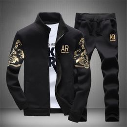 Autumn Sporting Track Suit Male Fitness Stand Collar Sweatshirts Jacket+Pants Sets Mens Tracksuit Outwear Hoodie Set 2 Pieces