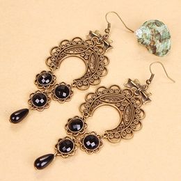 2020 New Star Model Celebrity Noble Earrings Black Crystal Pearl Beads Earrings Female Bow Ear Hook Wholesale Jewelry