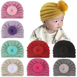 New Baby Girls Knitted Hat Doughnut Child Headwear Toddler Kids Knitted Beanies Turban Hats Children Hats 9 Colors A733
