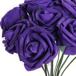 30Pcs/lot 7cm Purple Artificial Flowers for Wedding Decorations Fake Rose Flower Bouquet Home Party Decor