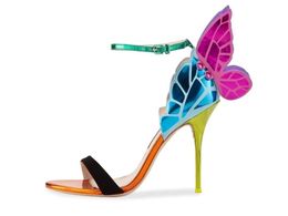 Ladies Free leather shipping patent 10 high heel sandals buckle Rose solid butterfly ornaments Sophia Webster peep-toe colourful size 34-42 8c7d6