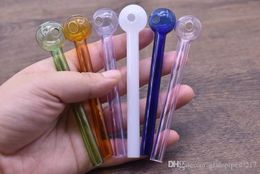 +A QUALITY 10CM Length Pyrex Glass OIL BURNER PIPE Clear Pink Blue Green Cheap Glass Oil Burner Pipe Water Hand Pipes Smoking Accessories