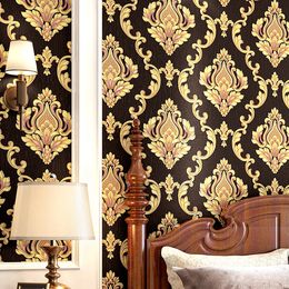 High Grade Black Gold Luxury Embossed Texture 3D Damask wallpaper for wall Roll washable Vinyl PVC Wall Paper