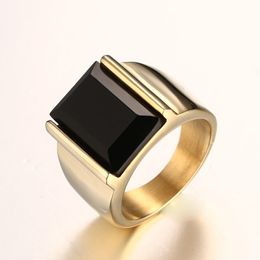 Vintage Black Onyx Stone Rings Gold-color Stainless Steel Wedding Band Rings For Men Never Fade USA Size 7-12
