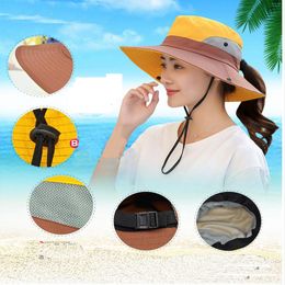 Fast shipping Women's Summer Mesh Wide Brim Sun UV Protection Hat with Ponytail Hole Women's Ponytail Safari Sun Hat