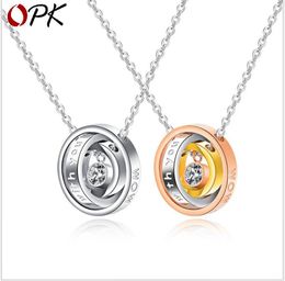 Tri-color three-ringed pendant charm Titanium-steel necklace with diamonds