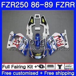 Body For YAMAHA FZRR FZR 250R FZR250 FZR250R blue white gloss 86 87 88 89 249HM.17 FZR250RR FZR-250 FZR 250 1986 1987 1988 1989 Fairings kit