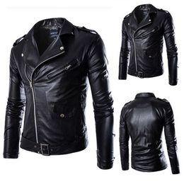 men Leather Jacket 2020 winter Autumn Mens Fashion Motorcycle Leather Jacket slim fit Coats Male Lapel Neck Casual Zipper Black jacket