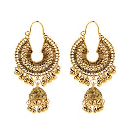 Egypt Vintage Women's Gold&Silver Color Jhumka Bells Tassel Earrings Ethnic Turkish Tribal GypsyRound Hollow Indian Jewelry