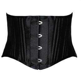 24 Double Flat desossado tronco curto Treinador de cintura de aço de aço Body Shaper Satin Underbust Corset Women Belt Belt Black Branco XS-3XL