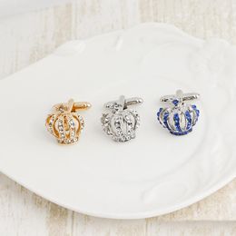 Hot Sale New Crystal Crown Cuffinks Fashion Luxury Elegant French Shirts Cuff Links Button For Men Wedding Party