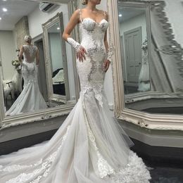 Vintage Berta Mermaid Wedding Dresse With Glove Sexy Spaghetti Strap Lace Appliqued Sweep Train Bridal Gowns Vestidos De Novia