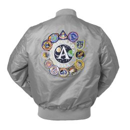 2018 Nuovo autunno Apollo Thin 100th SPACE SHUTTLE MISSION Thin MA1 Bomber Hiphop US Air Force Pilot Flight College Jacket For Men SH190915
