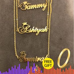 Custom Crown Name Necklace For Girls Kids Silver Rose Gold Stainless Steel Chain Personalised Jewellery Nameplate Choker Necklaces