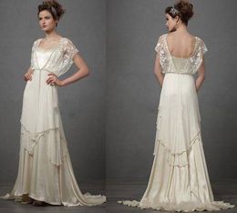 vintage ivory bohemian wedding dresses cap sleeves catherine deane lita modest fairy lace chiffon v neck full length beads bridal gowns