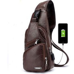 Borsa a tracolla in pelle Borsa a tracolla singola USB Borsa sportiva casual da uomo veloce