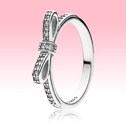 Classic Bow Ring Full Crystal Beautiful Party Jewelry for Pandora 925 Sterling Silver Rings set with Original box for Women Girls