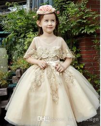 Flower Girl Dresses For Weddding Tulle Appliques Bows Ball Gown Children Toddler Floor Length Baby Child Communion Dresses