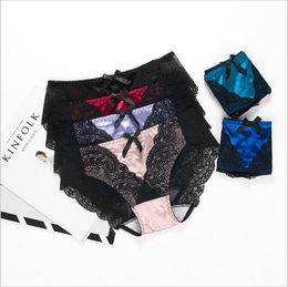 Women Clothes Plus Size Lace Briefs Bow Sexy Panties Soft Cotton Bragas Breathable Thong Briefs Pants Panty Lingerie Women's Underwear 4677