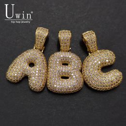 UWI A-Z Custom Name Bubble Letters Necklaces & Pendant Charm For Gold Silver Color Cubic Zirconia Hip Hop Jewelry Drop Shipping