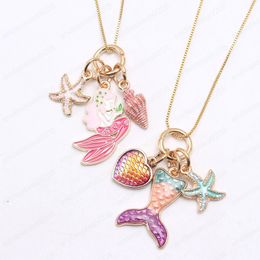 fashion cartoon diy kids chain necklace girls lovely mermaid pendant necklace for kids best friend gift starfish jewelry