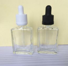 Wholesale 30ml Flat Square Glass Dropper Bottles E Liquid Glass Dropper Bottles Clear Glass Essential Oil Bottles Cosmetic Bottle 1oz SN2085