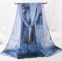 New Chiffon Long Scarf Small Scarf Printing Hot Sale Autumn Winter Lotus Scarf WY325